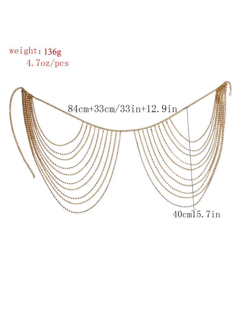 Stylish Bikini Layered Body Chain Rhinestone Mini Skirt