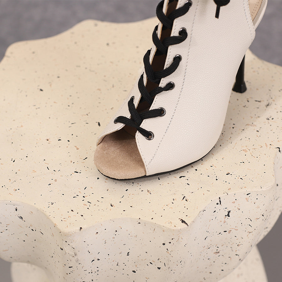 Women's 10cm Heel Rubber Sole Leatherette JazDance Shoes Open Toe Dance Heels Boots