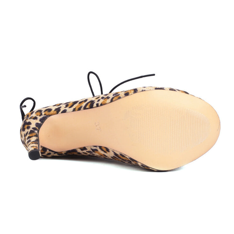 Women's 7.5cm/10cm Heel Rubber Sole Leopard Print Leatherette JazShoes Lace-up Dance Heels Boots