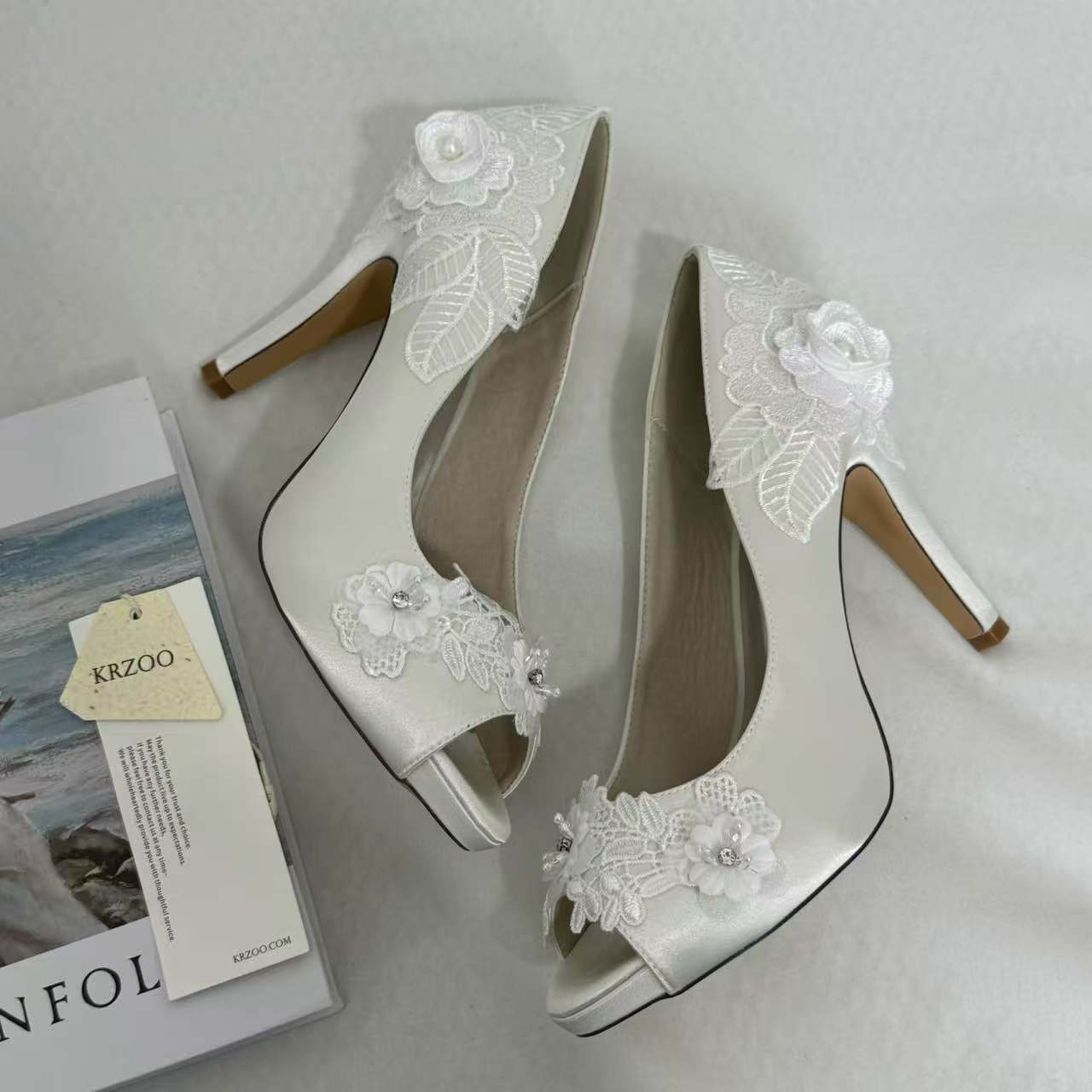 Low-Cut Pearl-Embroidered High Heels