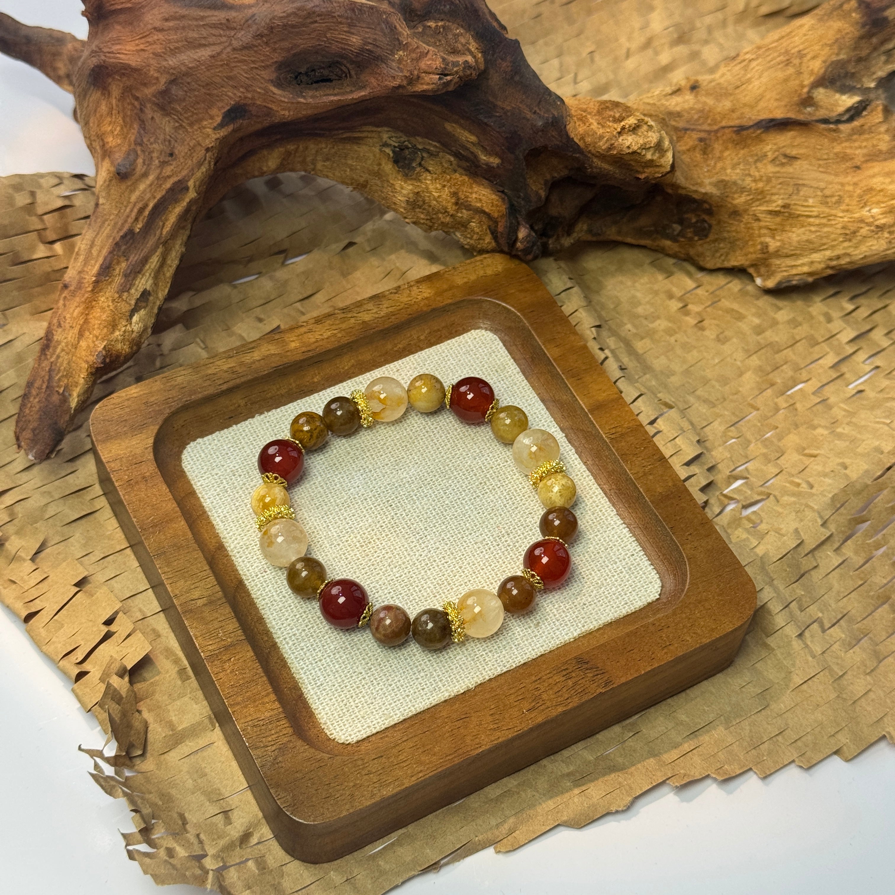 Earth Tone Crystal Beaded Bracelet, Attract Good Luck & Positive Energy