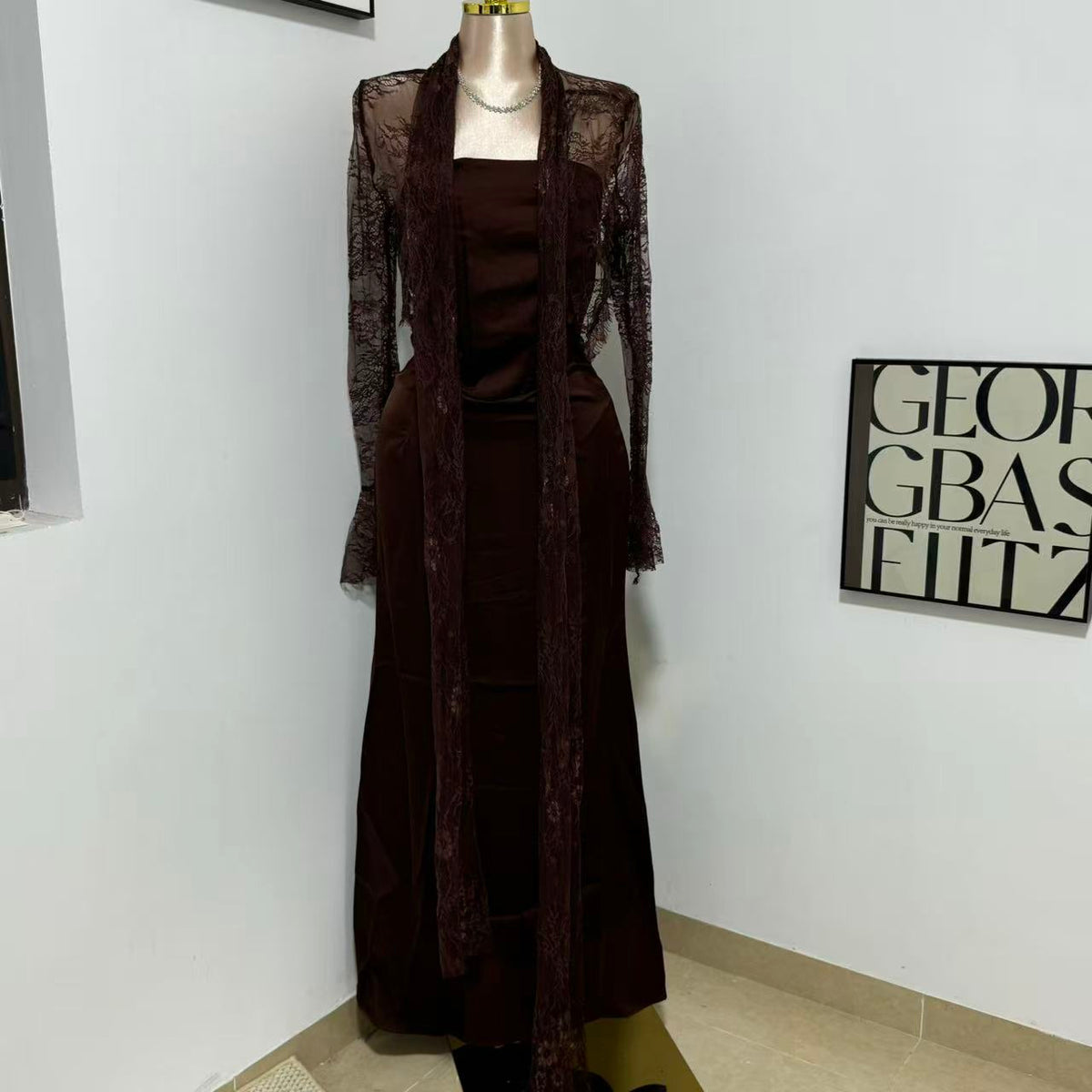 Brown Lace-Waist Dress