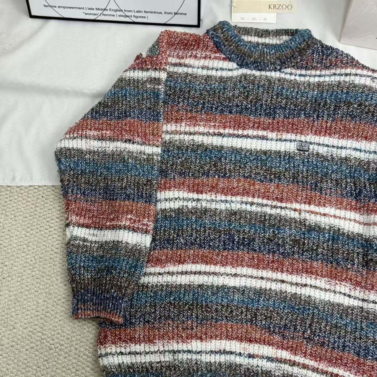 Gradient-Striped Crew-Neck Knit Sweater