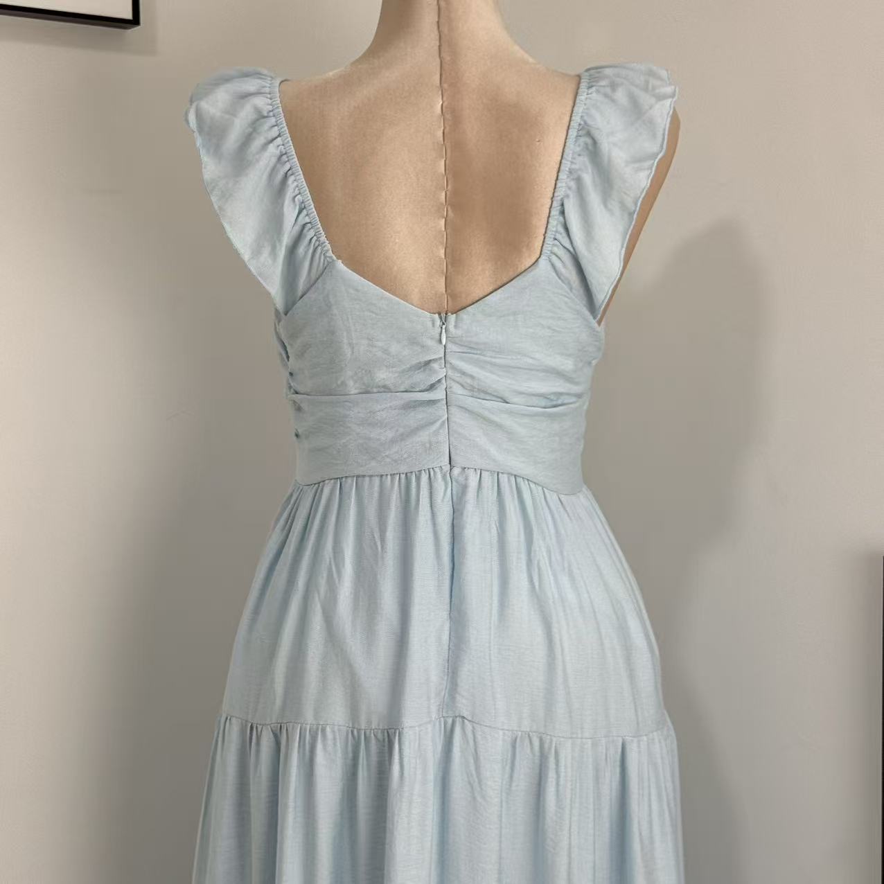 V-Neck Cotton-Linen Lace Dress