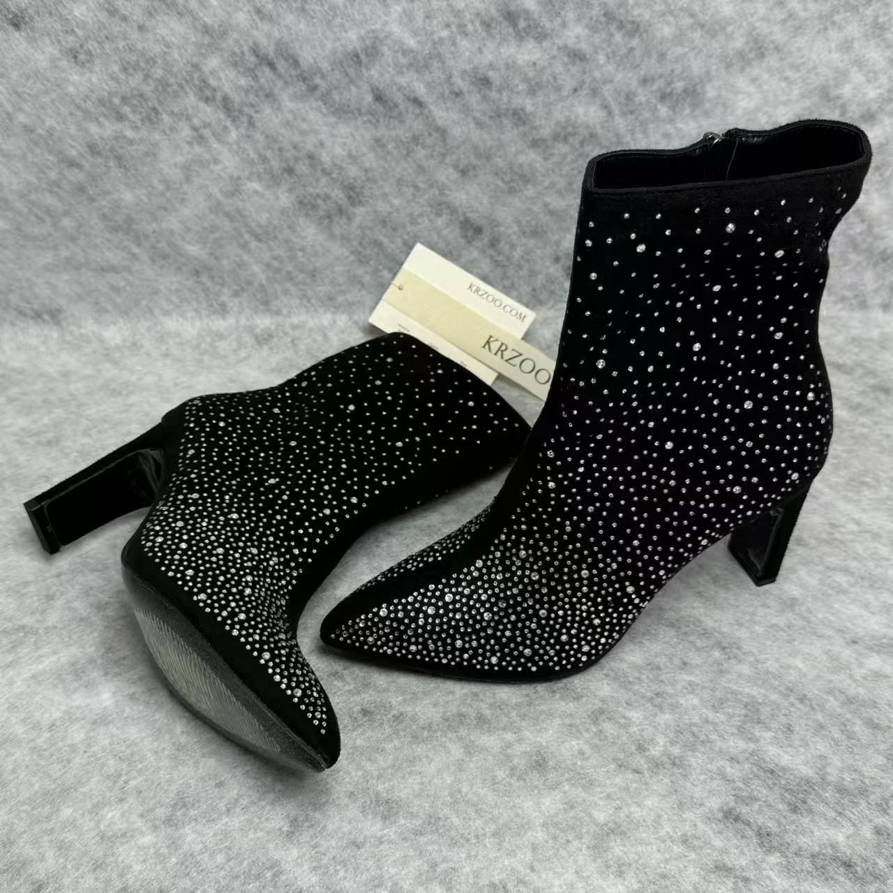 Pointed-toe water droplet stacked ankle boots