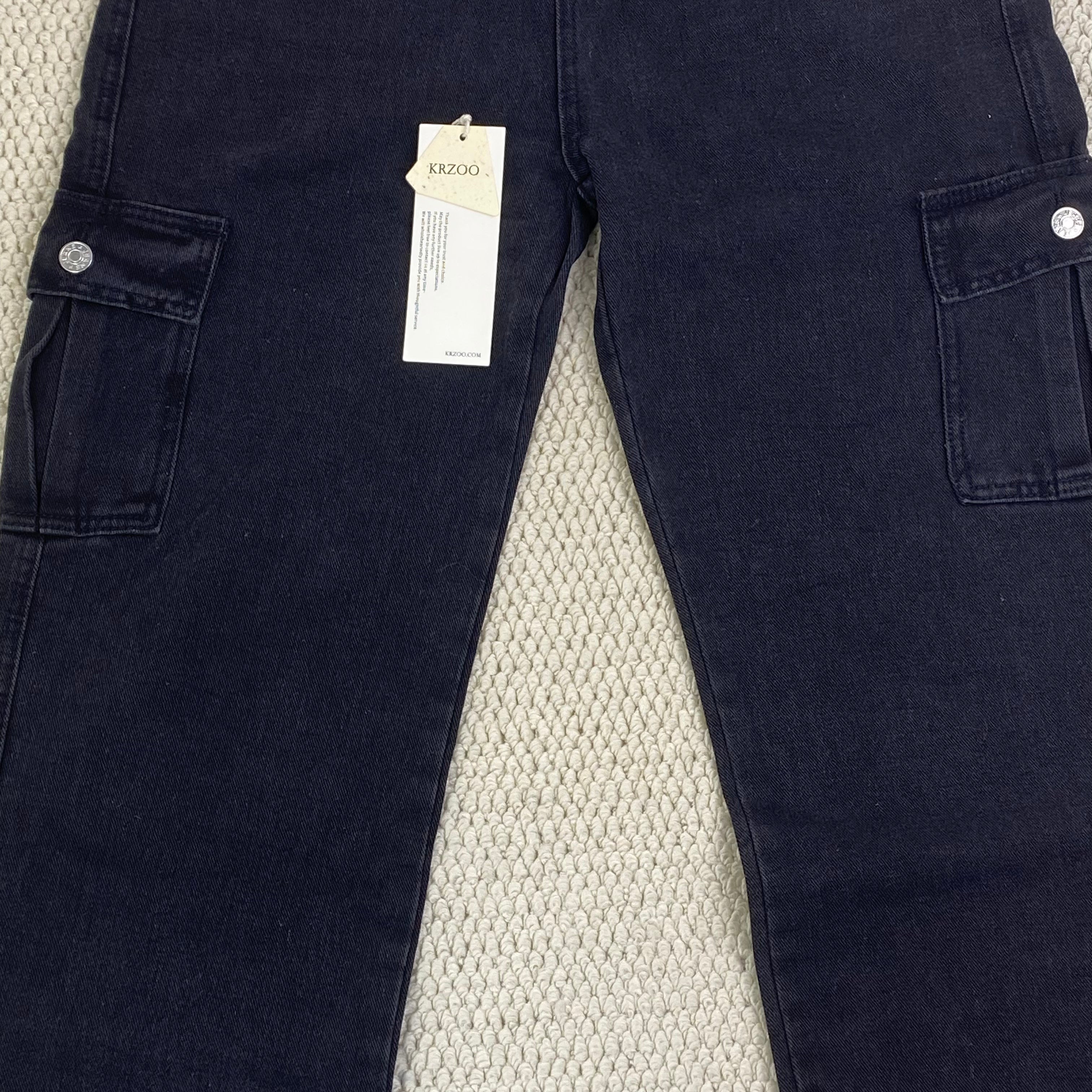 Washed multi-pocket straight-leg work pants