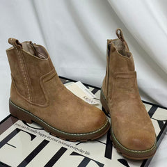 Suede leather boots with fleece lining and flat sole
