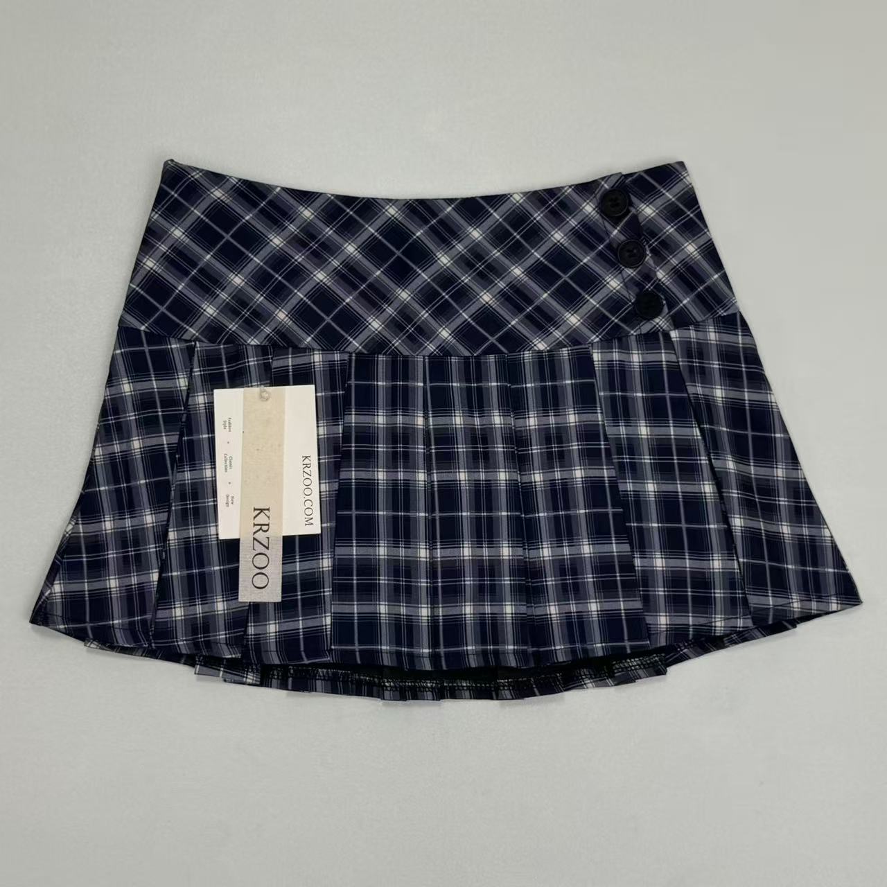Plaid pleated A-line midi skirt