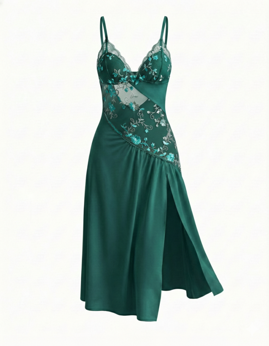 Sexy Sheer Mesh Nightgown â€?Floral Embroidery Babydoll