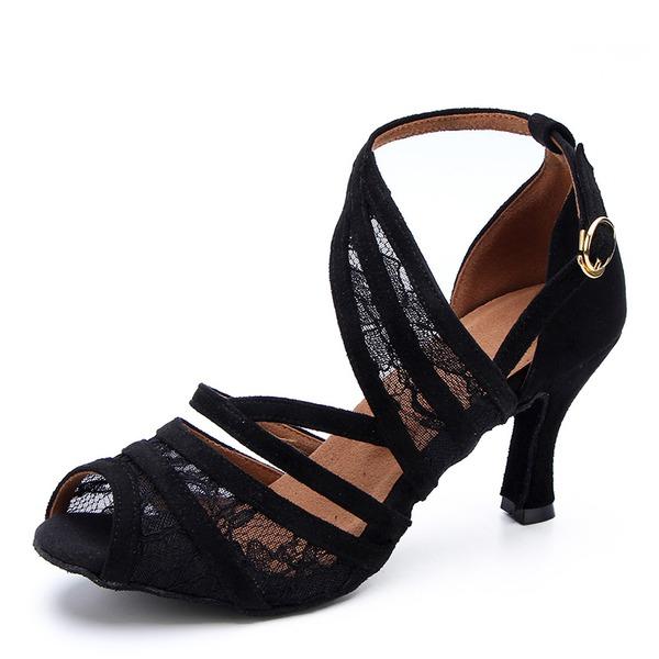 Women's Lace Suede Customized Heel Latin Shoes Ballroom Dance Shoes