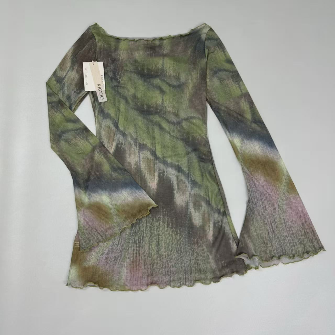 Net-silk long-sleeved flared dress