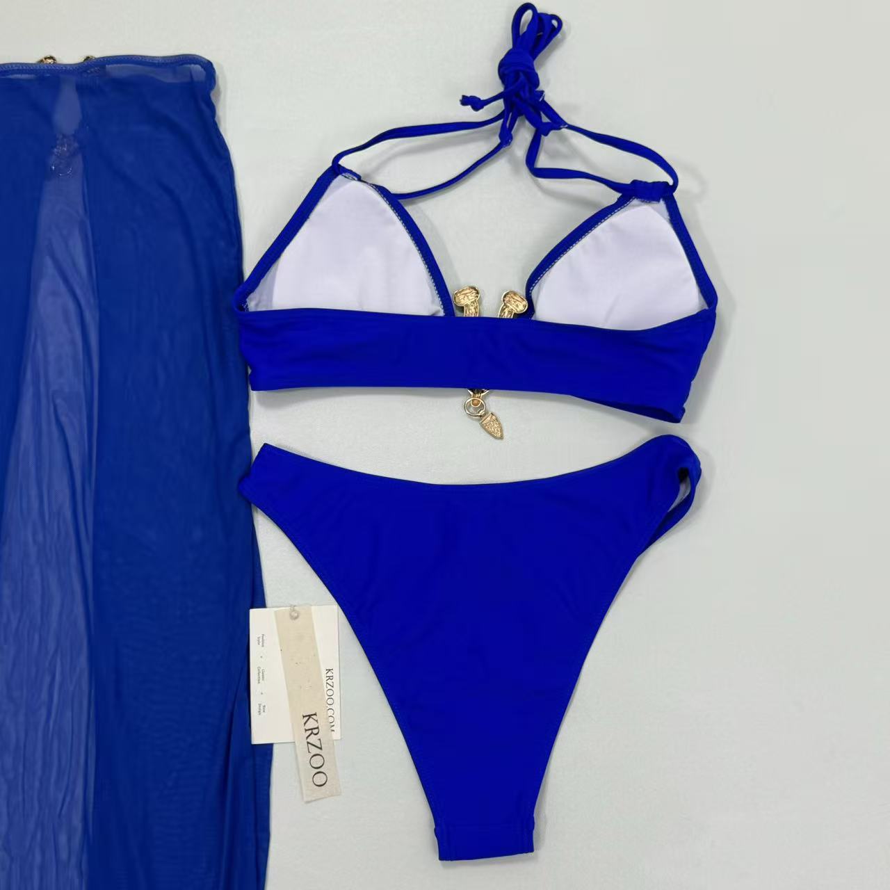 Metal snap long-sleeved three-piece swimming suit