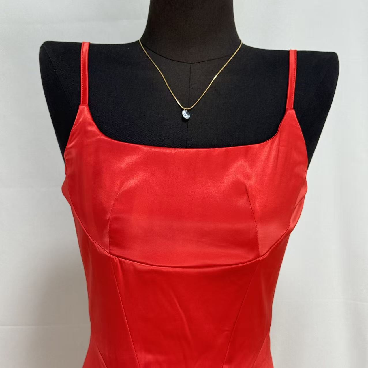 Square Neck Satin Slit Dress