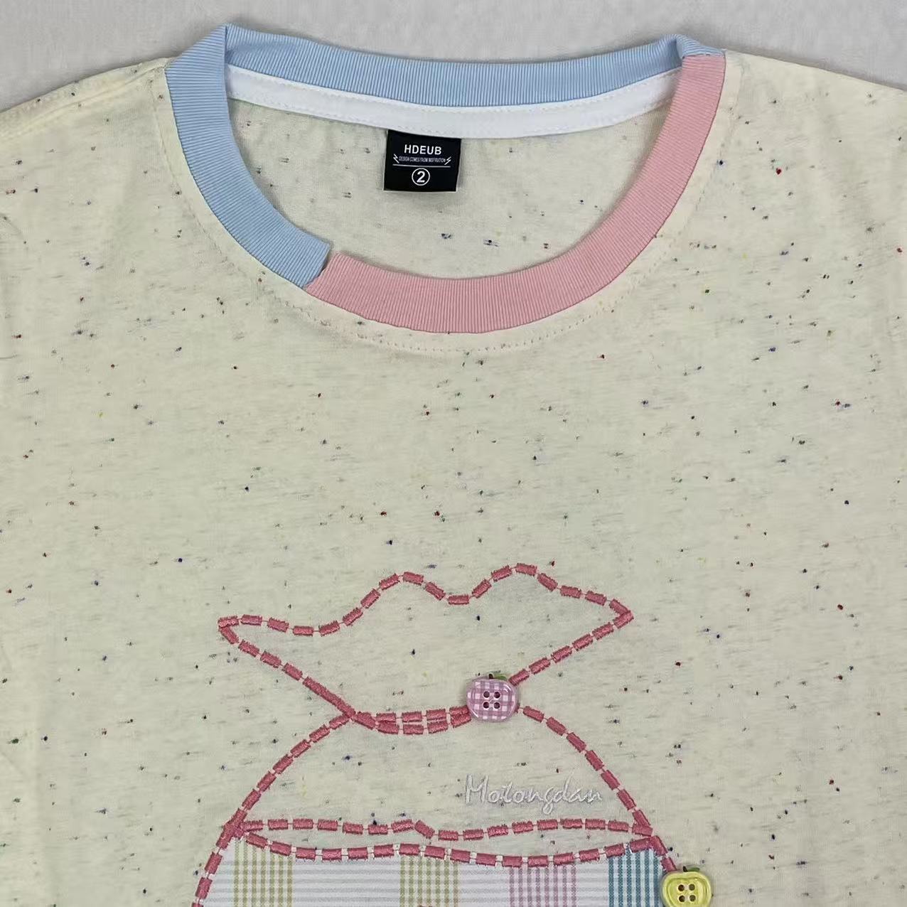 Rainbow Button Embroidery Short Sleeve Shirt