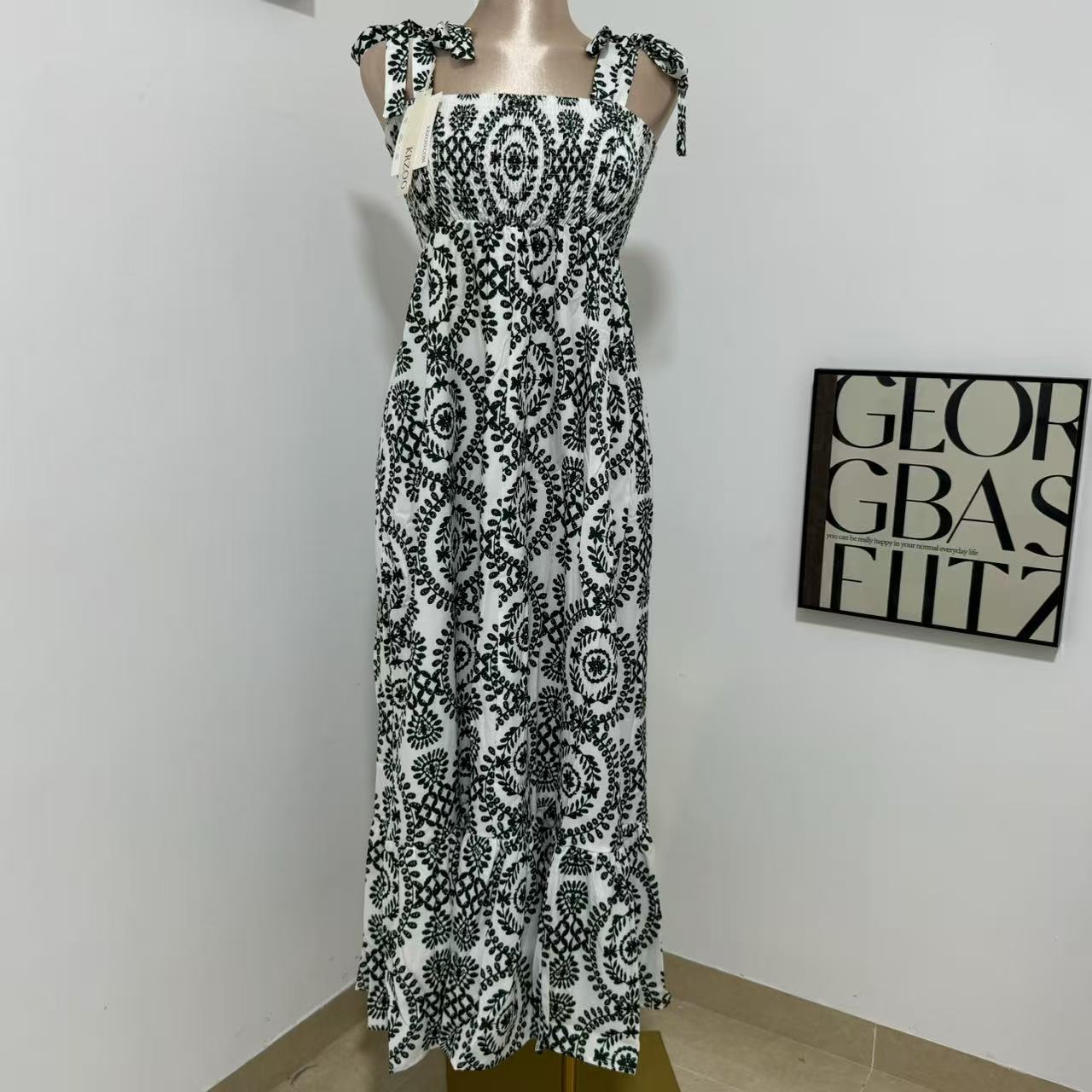 Printed Sleeveless Strappy Dress with Slit