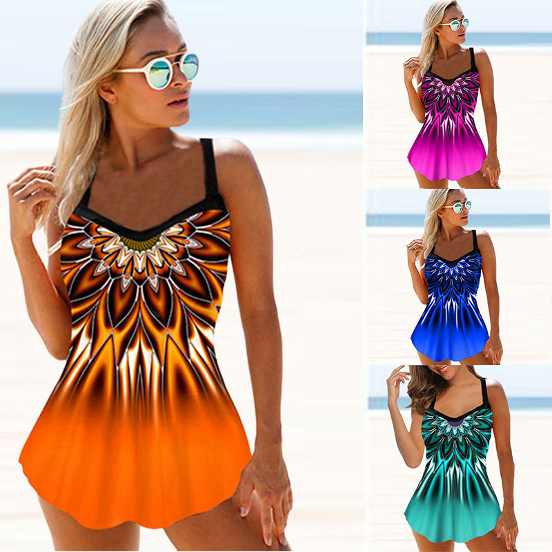 Women Beachwear Swim Tankini Monokini Swimwear Bathing Suit Two Pieces Swimsuits Plus Size Tankinis Printed Summer Swimdress