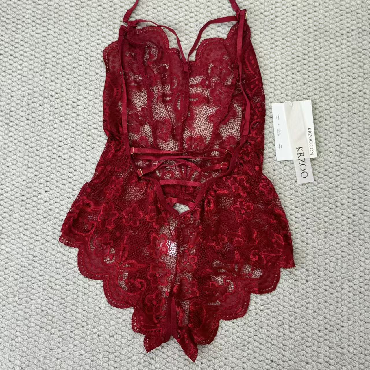 Lace open-front one-piece sheer set