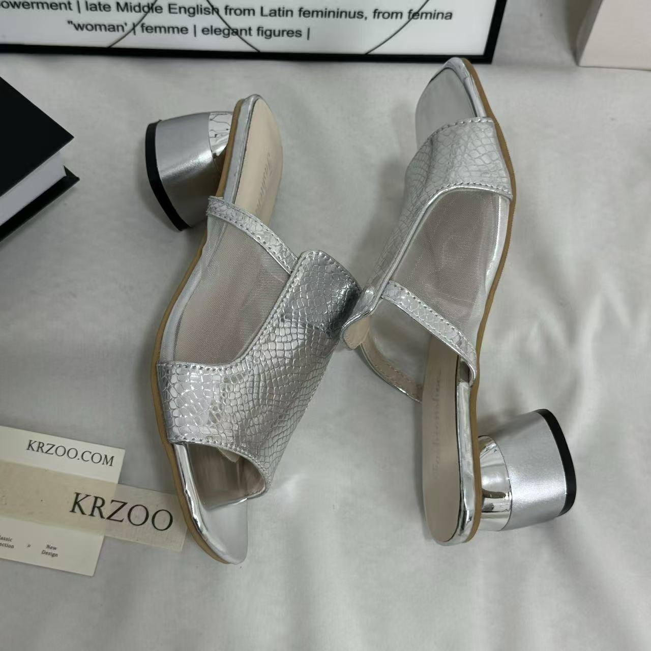 Mesh Chunky Heeled Open-Toe Sandals