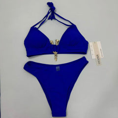 Metal snap long-sleeved three-piece swimming suit
