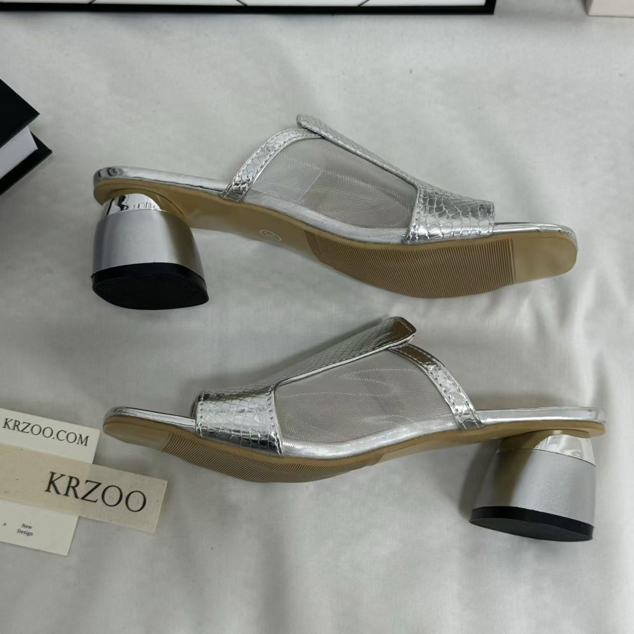 Mesh Chunky Heeled Open-Toe Sandals
