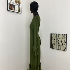 Elegant Tie-Waist Fitted Ruffle Dress