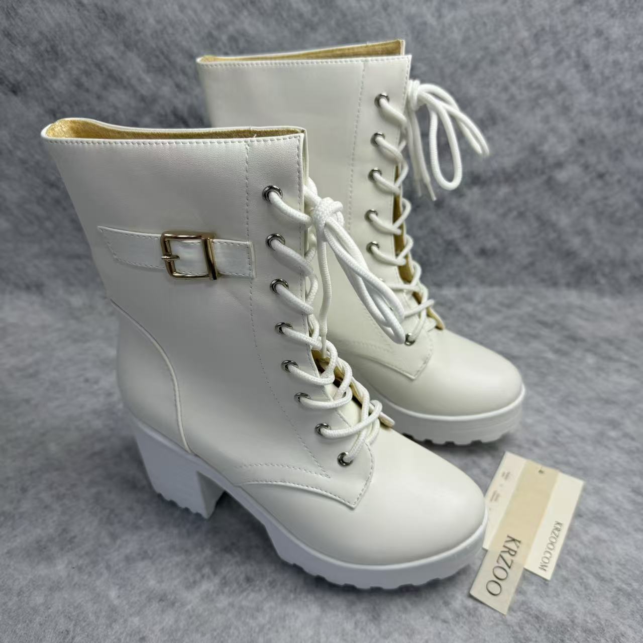 Coarse leather belt buckle ankle boots