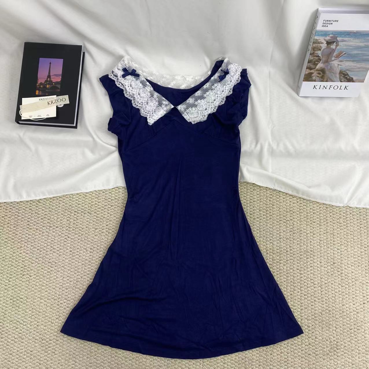 Blue Lace-Trimmed Dress