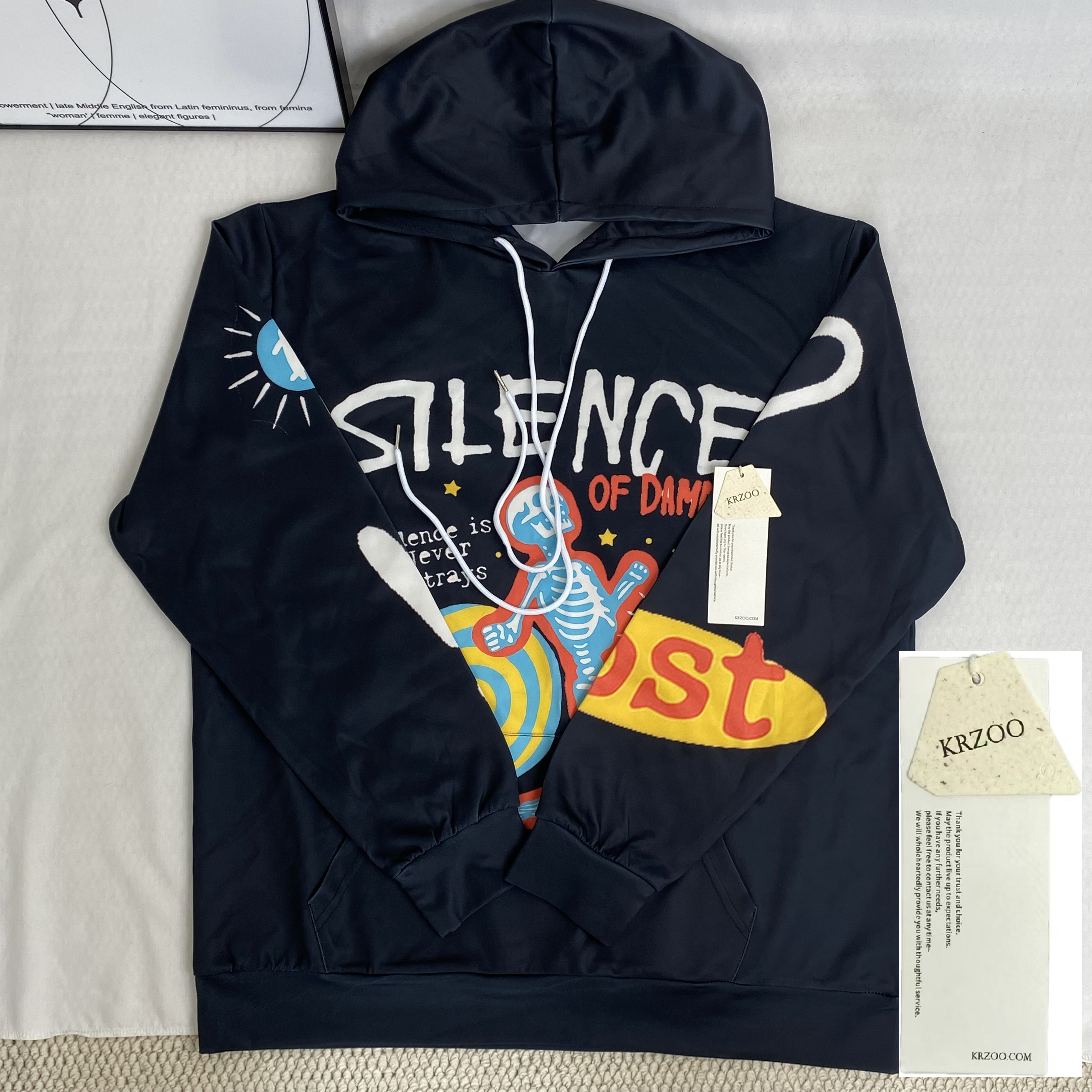 Skull foam printed water-washable hooded sweatshirt