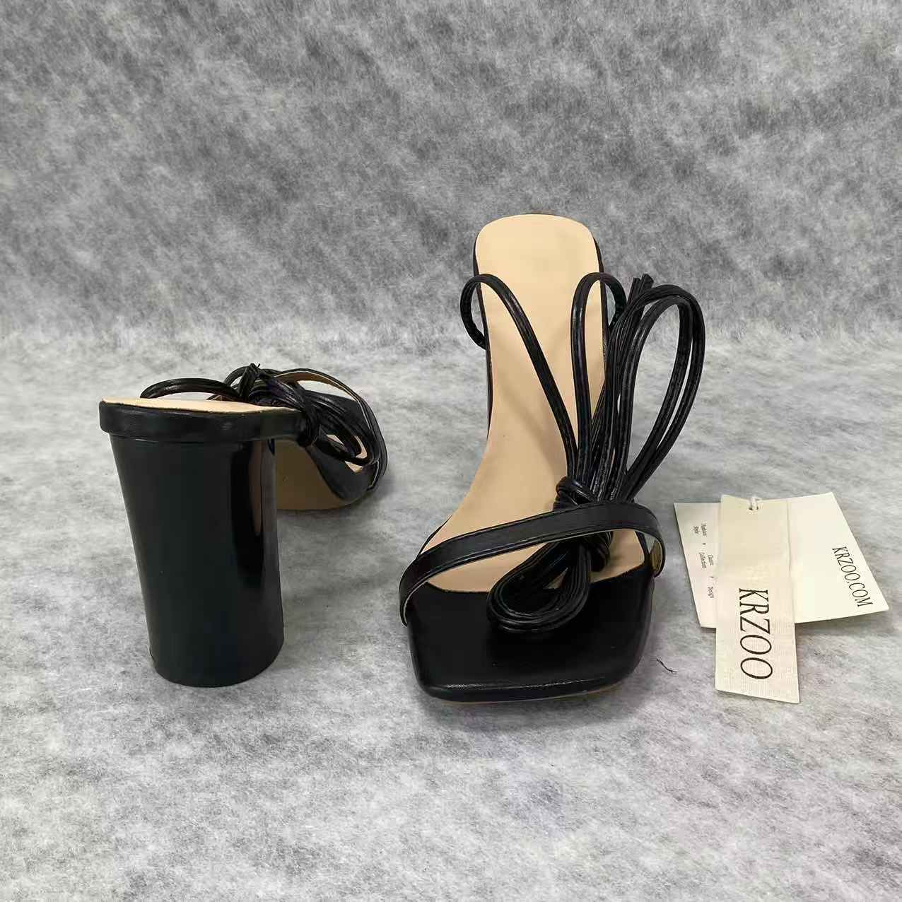Square-toe lace-up high-heeled shoes