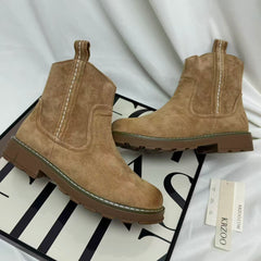 Suede leather boots with fleece lining and flat sole
