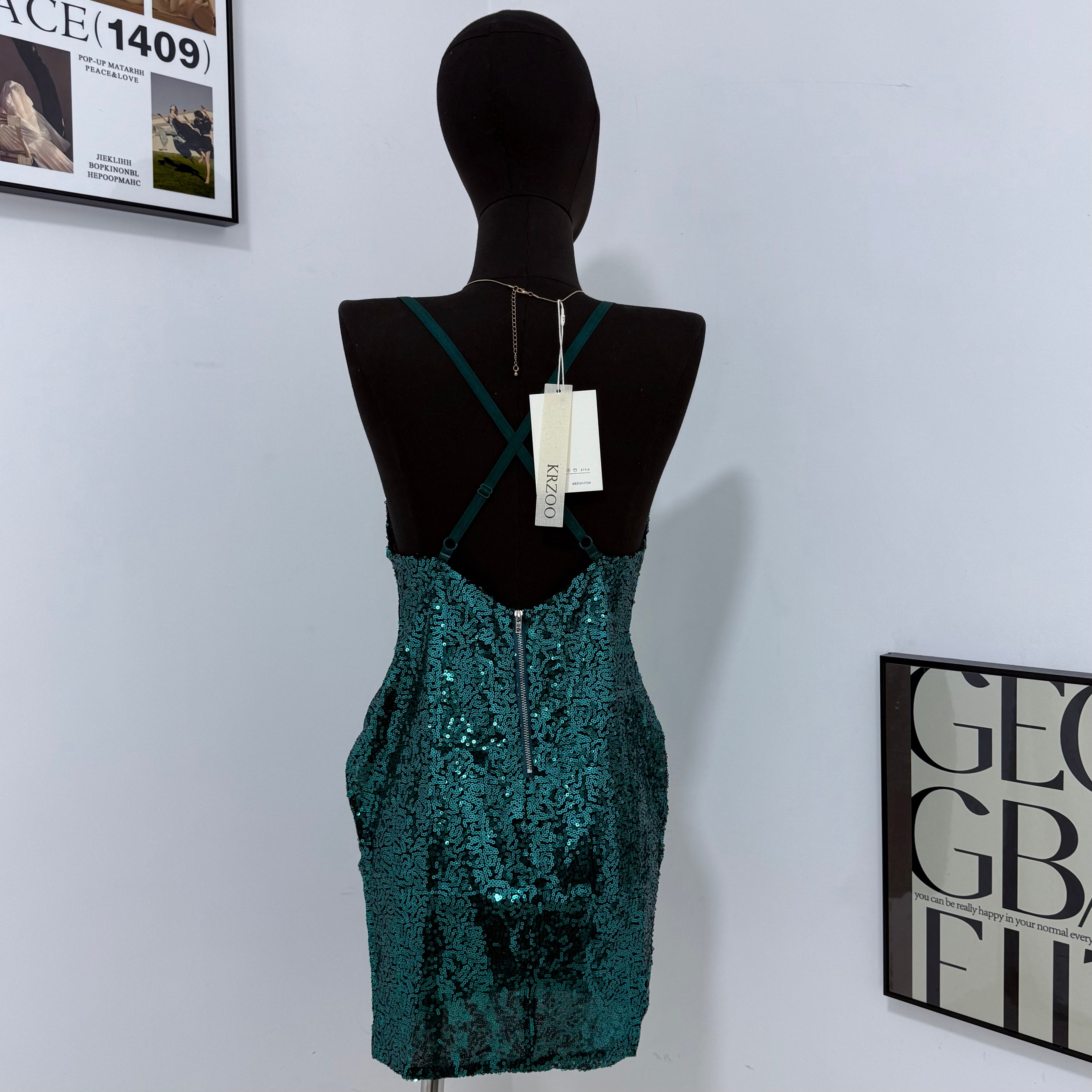 Sleeveless Sequined Backless Dress