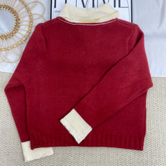 Doll Collar Contrast Color Cardigan