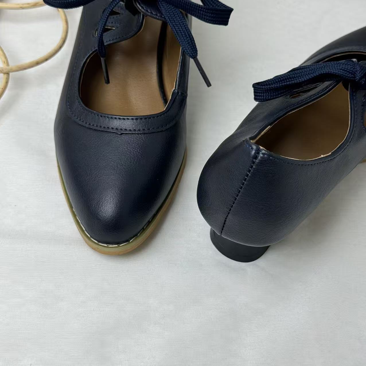 Cut-Out Lace-Up High-Heeled Casual Shoes