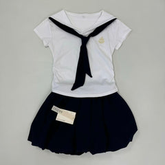 Two navy short-sleeved skirt in a set