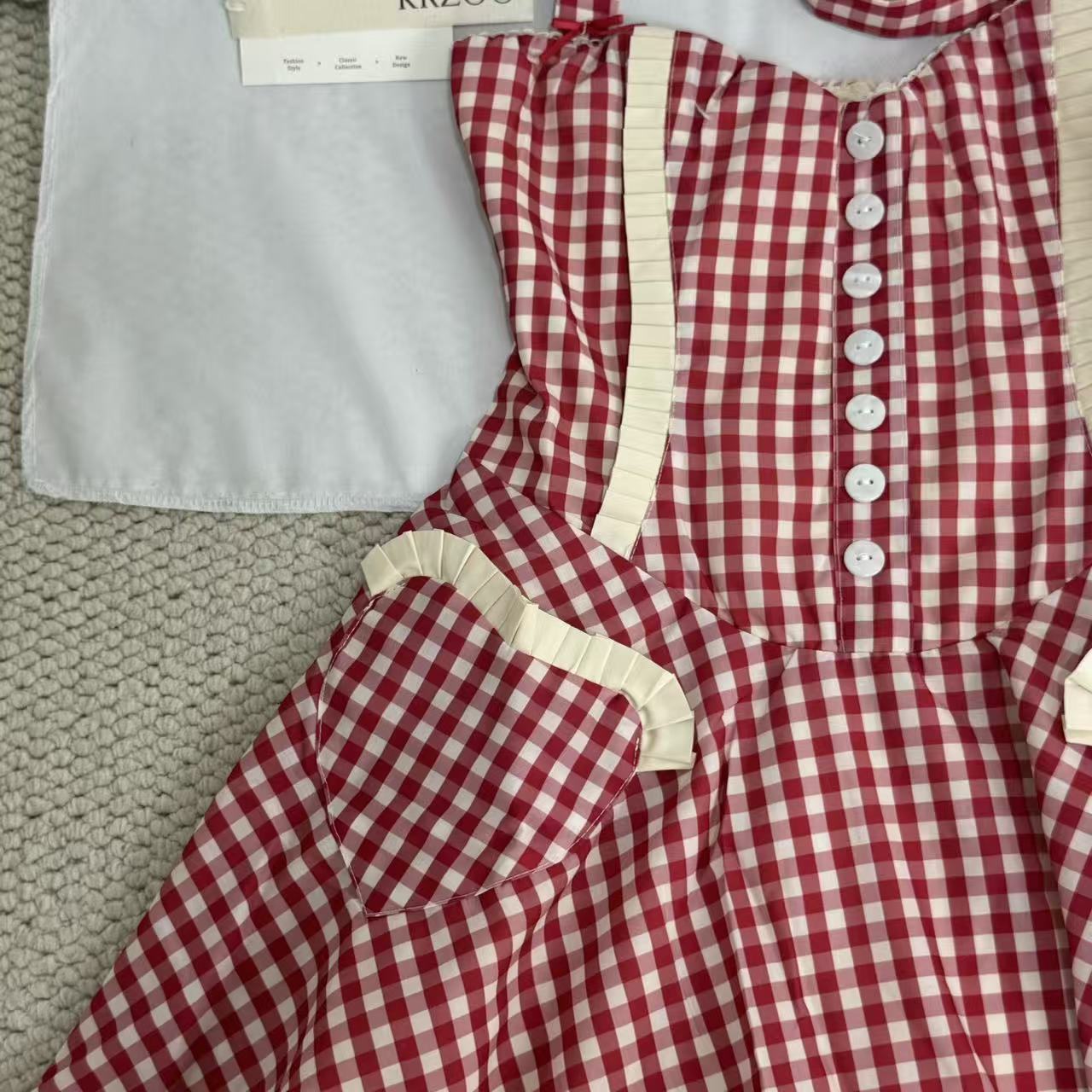 Neck-wrap color-block checked dress