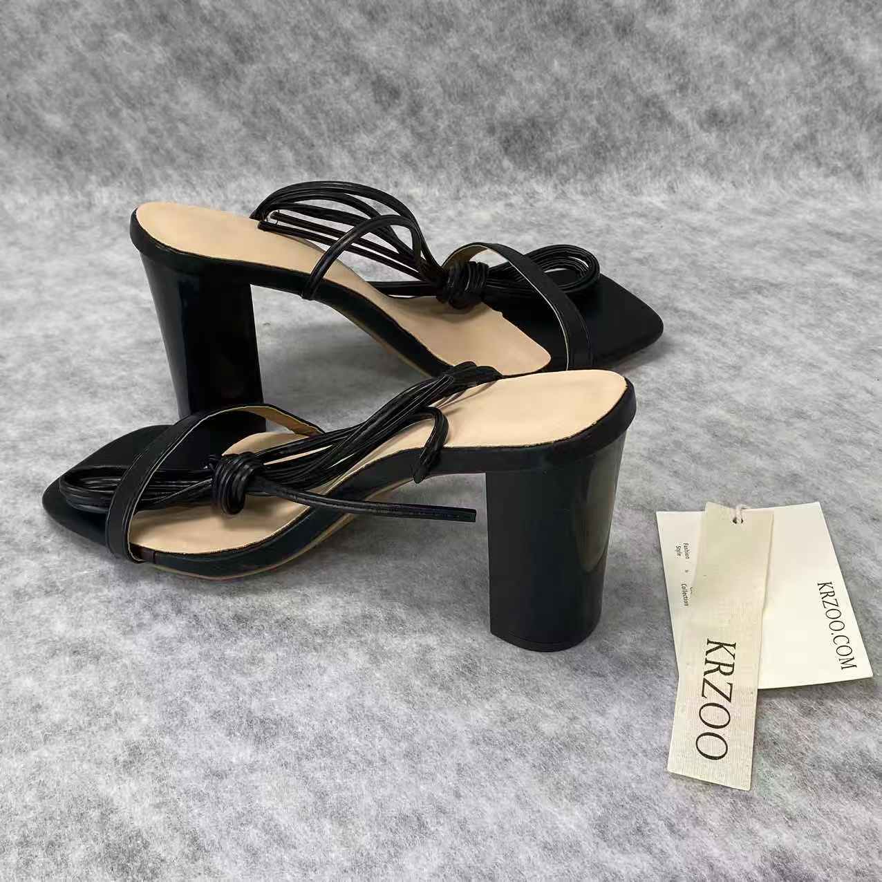 Square-toe lace-up high-heeled shoes