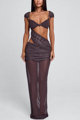 Wide Straps Polka Dot Cut Out Backless Party Maxi Dresses-Black Pre Order