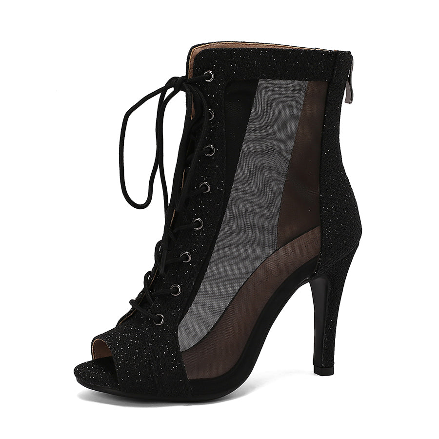 Women's 10cm Heel Rubber Sole Leatherette JazShoes Open Toe Dance Heels Boots