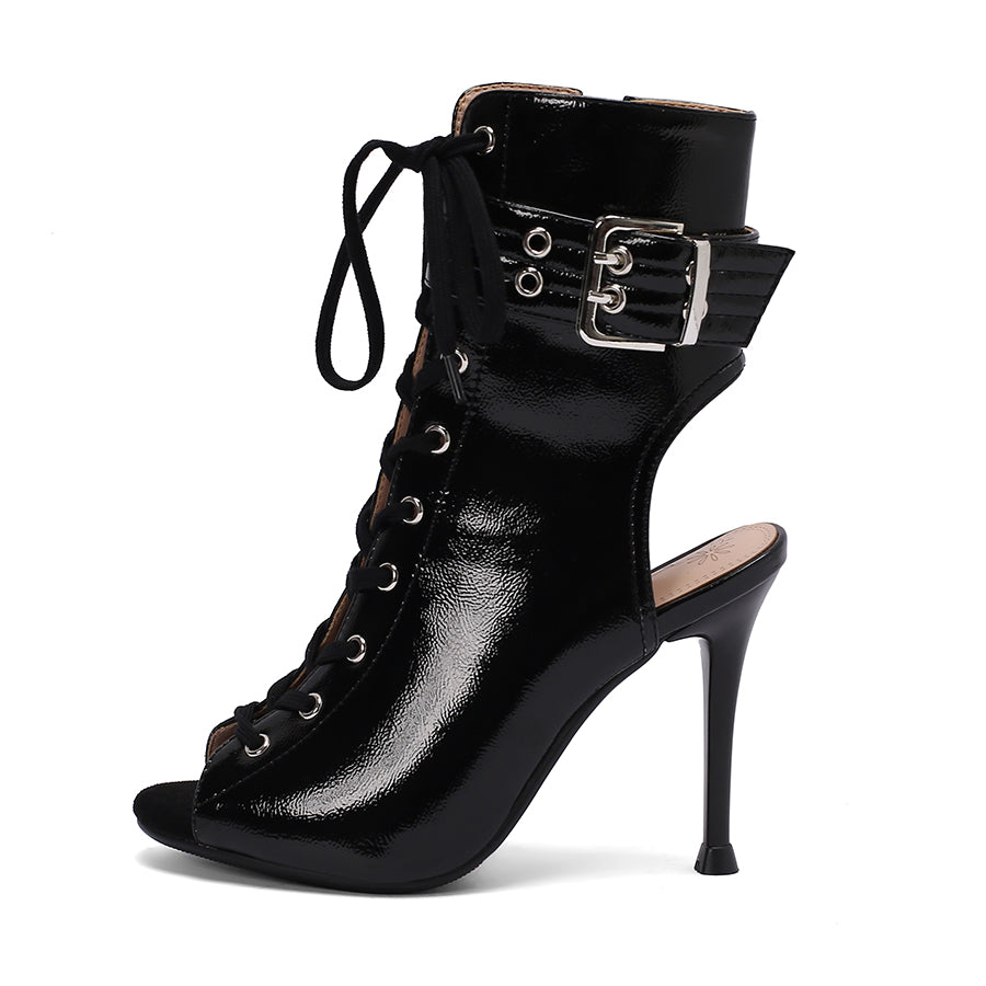 Women's 10cm Heel Rubber Sole Leatherette JazDance Shoes Open Toe Dance Heels Boots