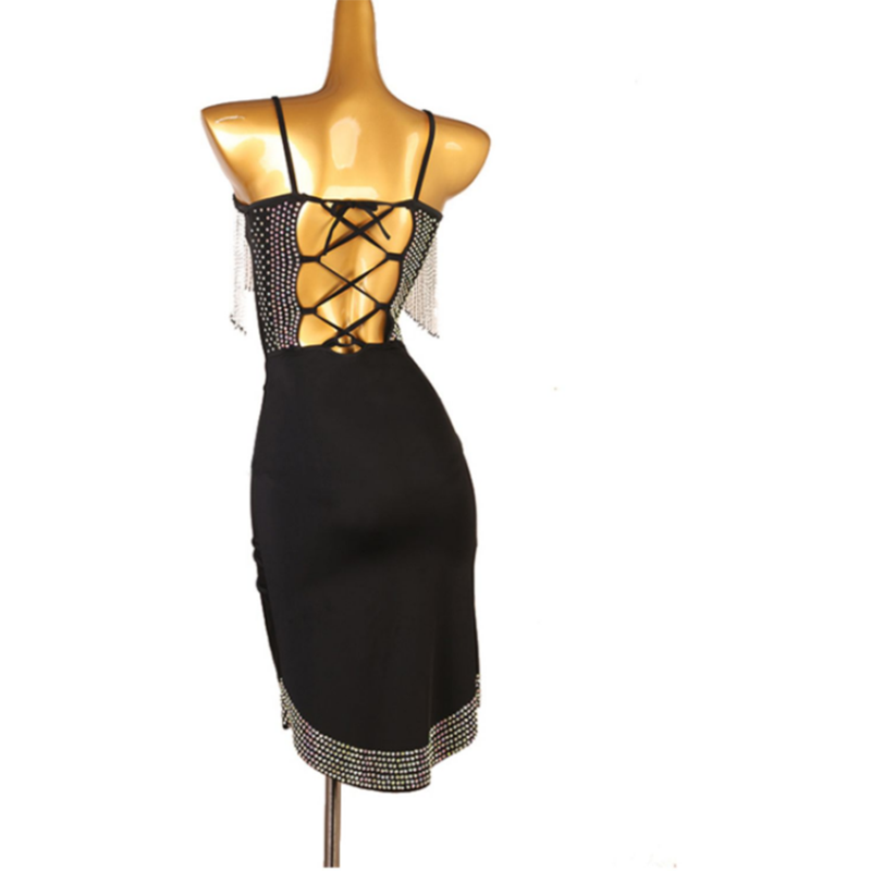 Customisable-Women's Sequin Tassel Latin Dance Dress Rumba Dance Practice Dresses Performance Dresses