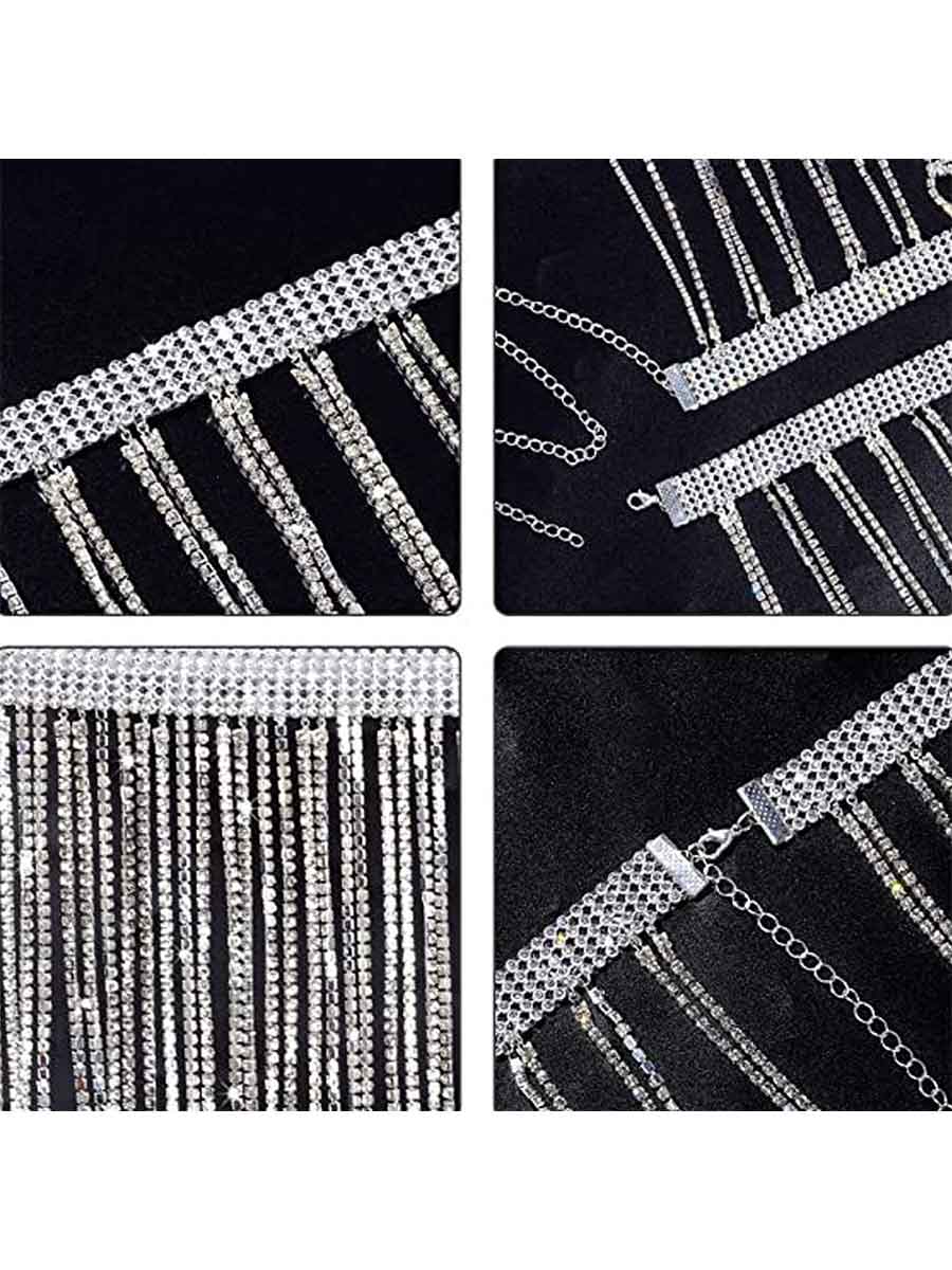Belly Dance Body Chain Shiny Rhinestone Tassel Skirt