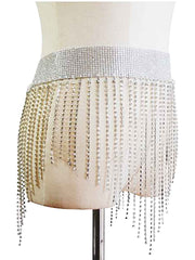 Sparkling Metallic Body Chain Rhinestone Fringe Skirt
