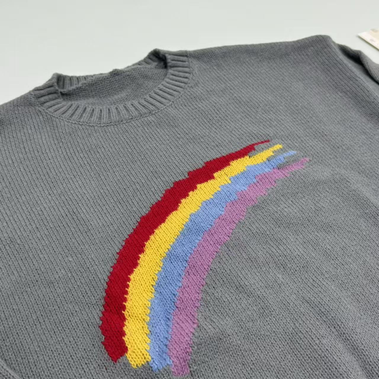Rainbow Stripes Loose-Fitting Pullover Sweater