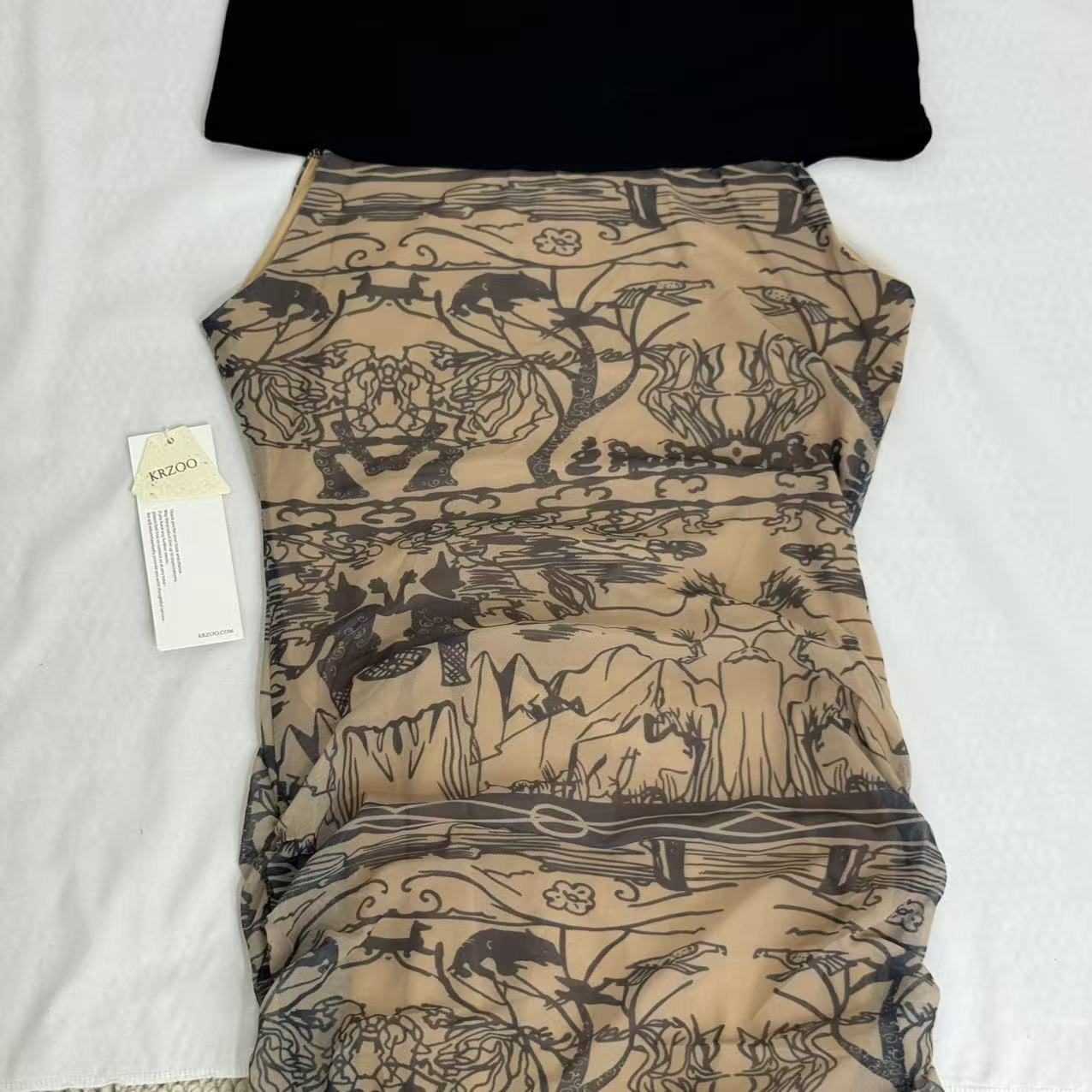 Retro-Print Off-The-Shoulder Ppatchwork Dress