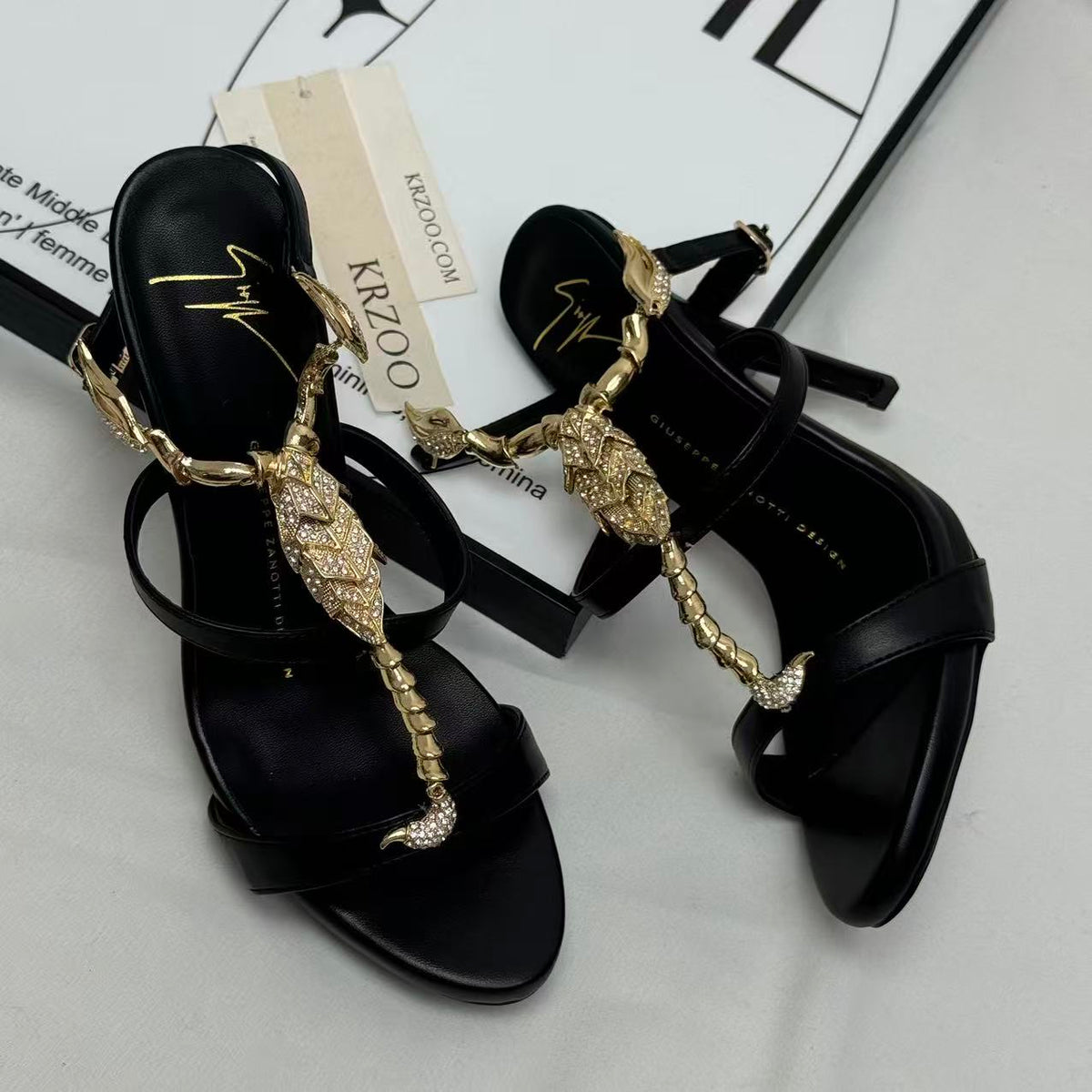 Gold water droplet spider toe stiletto heels