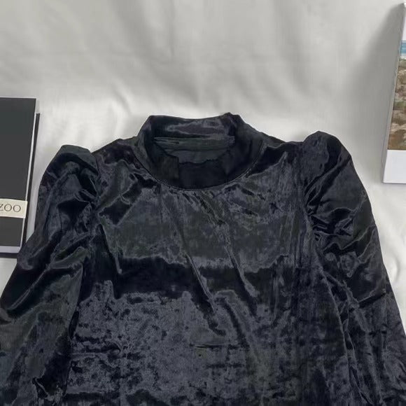 Velvet Dress With Puff Sleeves