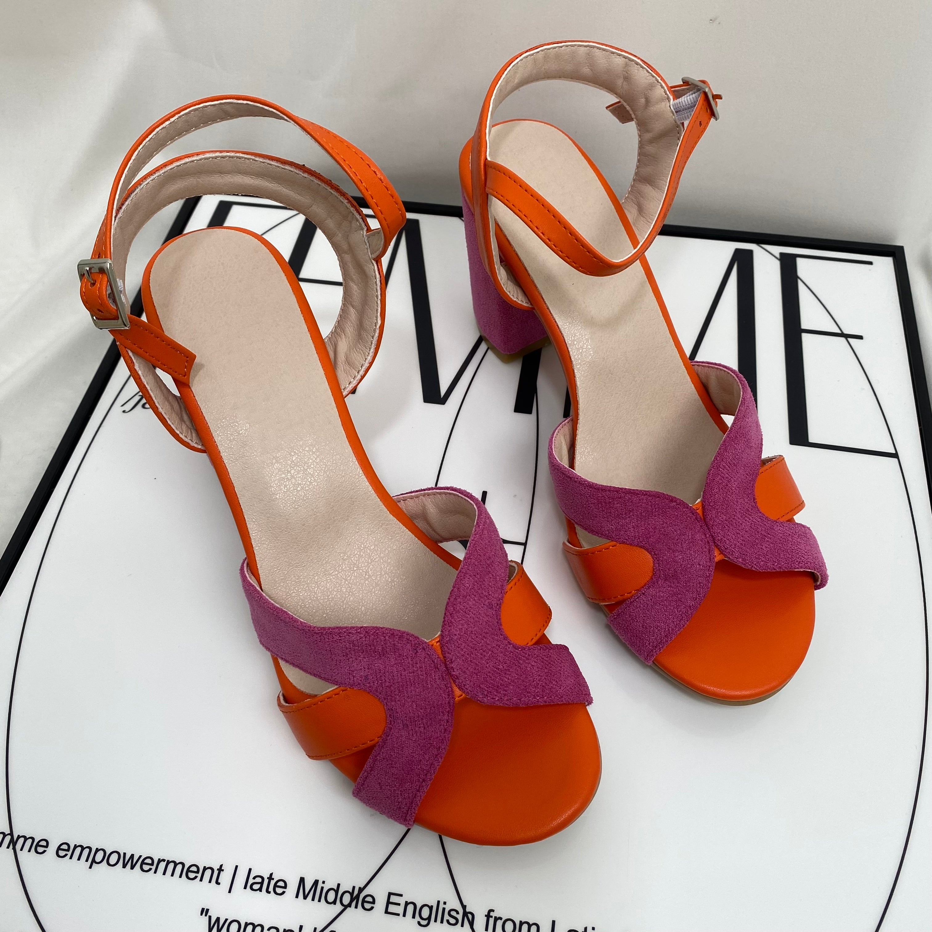 Buckle-Strap Color-Block Sandals