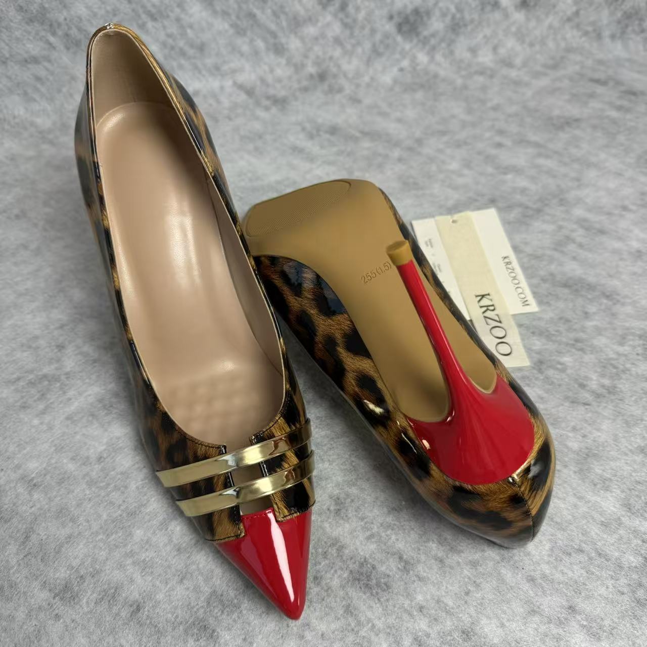 Leopard print patchwork pointed-toe high heels