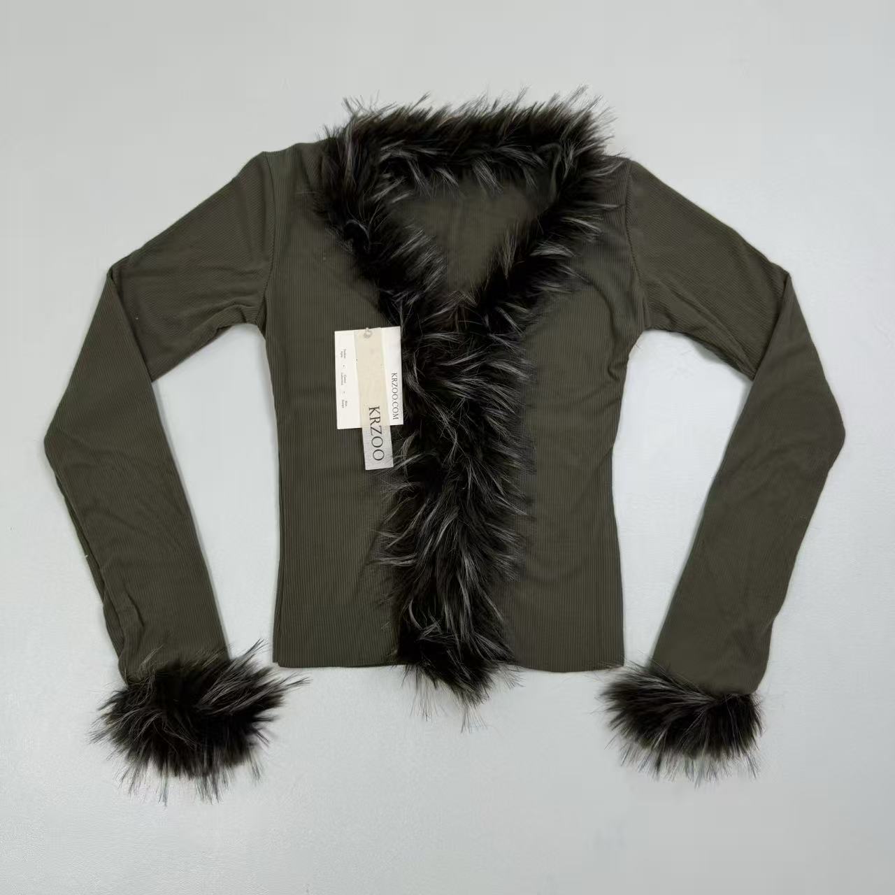 Net fabric fringed long-sleeved outer shirt top