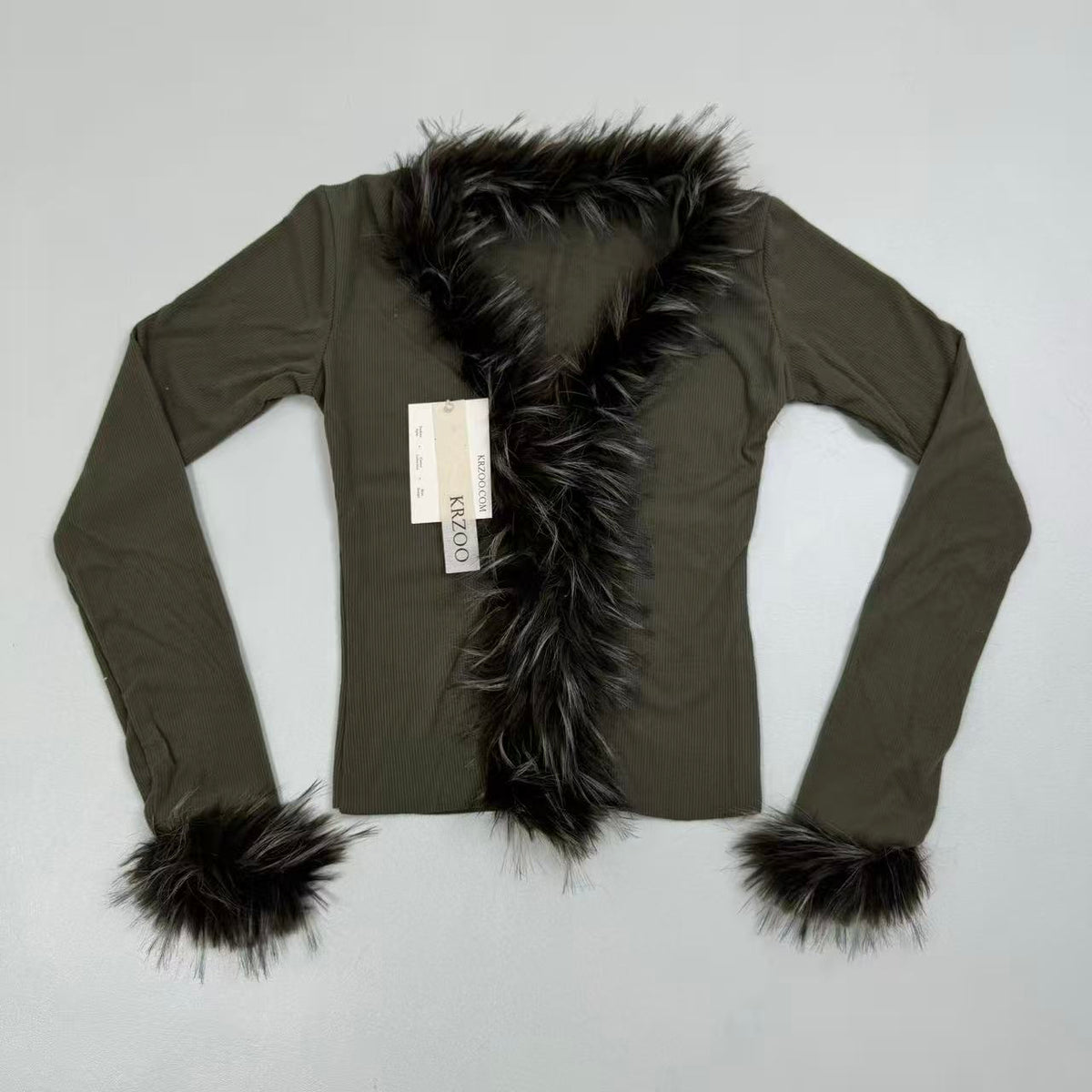 Net fabric fringed long-sleeved outer shirt top